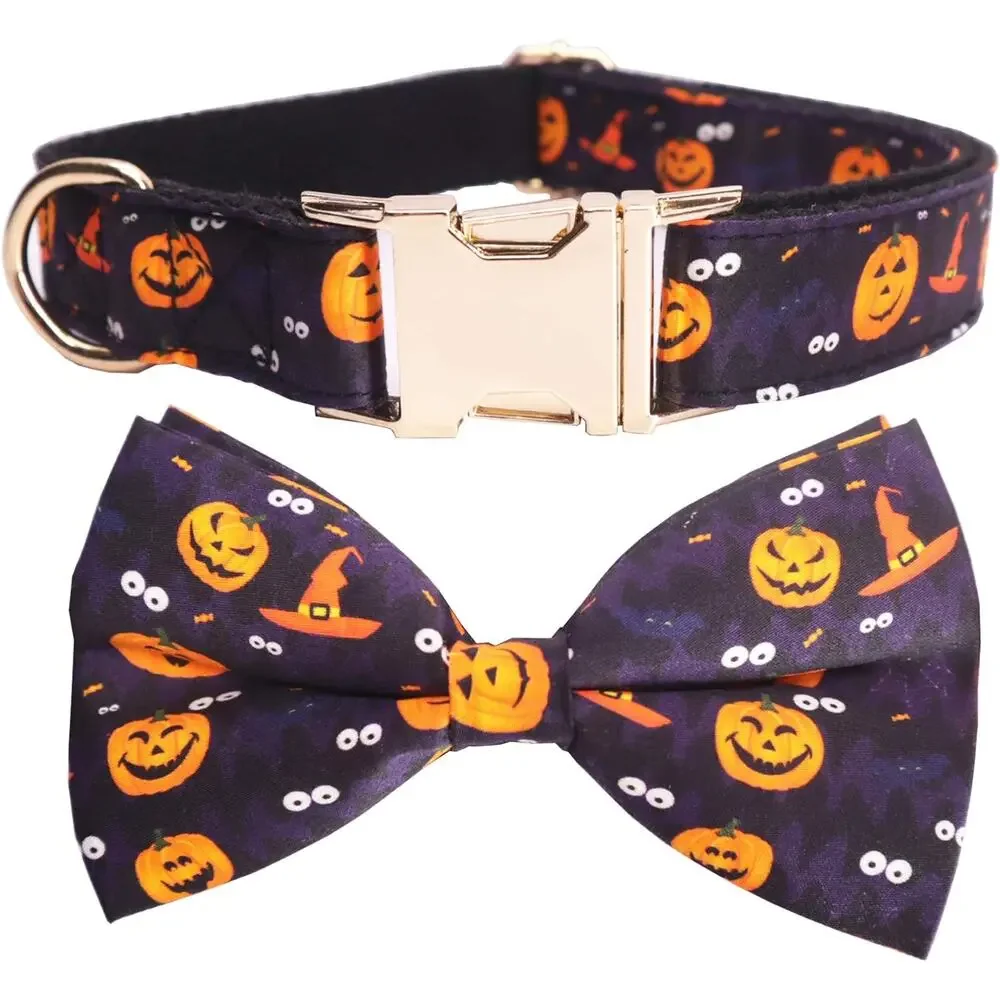 Halloween Dog Collar w/  Removable Cute Bow Tie Print New size S